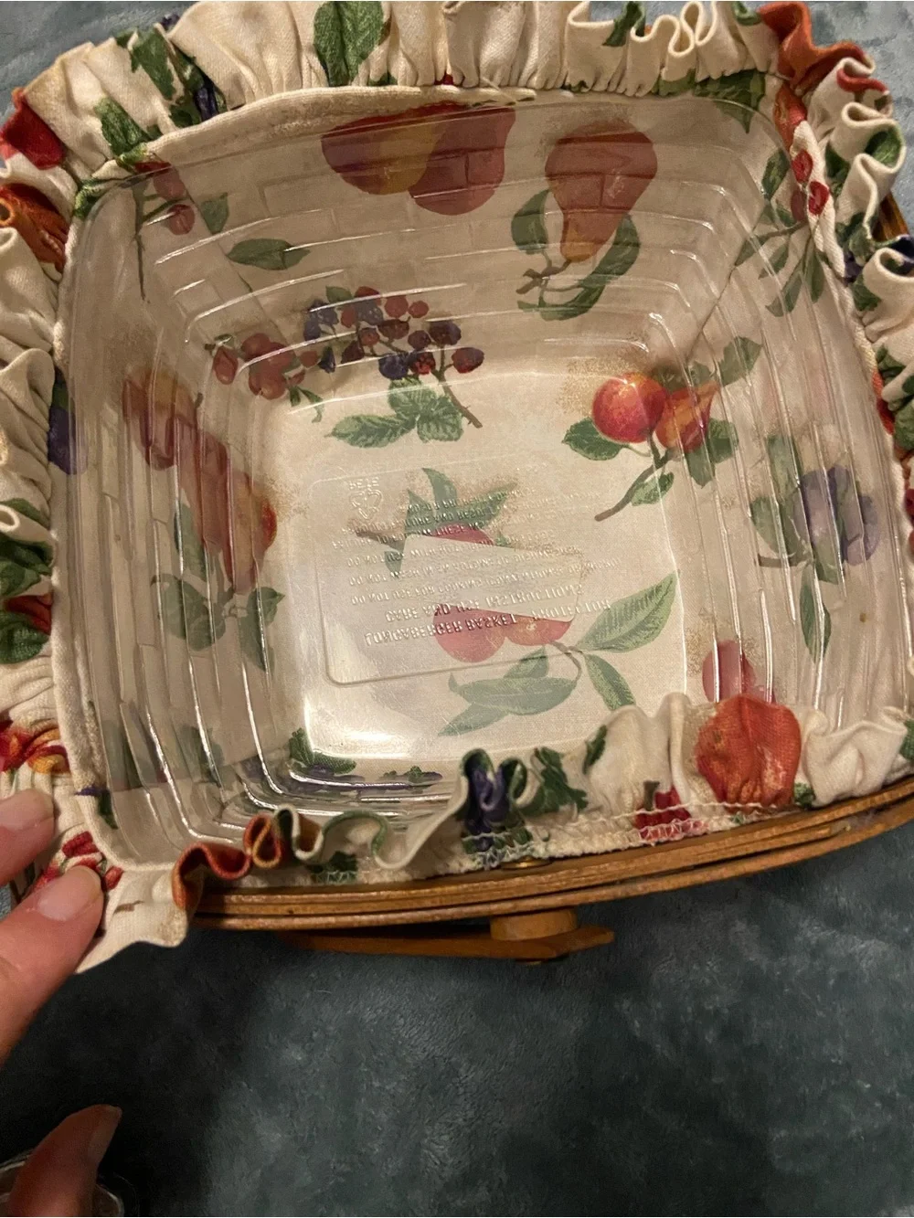 Longaberger 1989 large berry basket liner protector 9x9